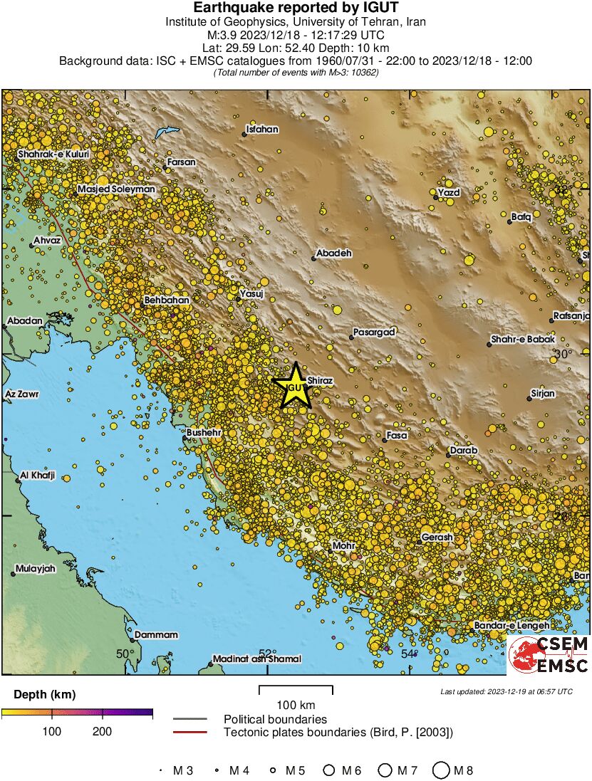 regional depth historical seismicity
