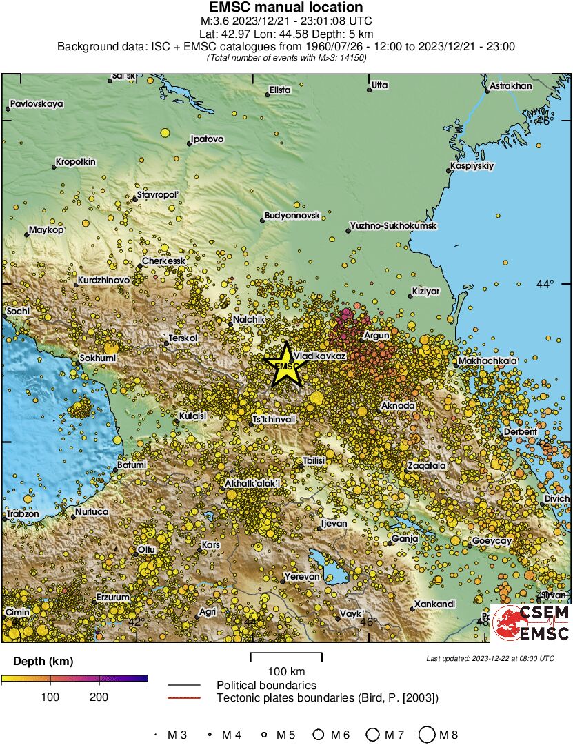 regional depth historical seismicity