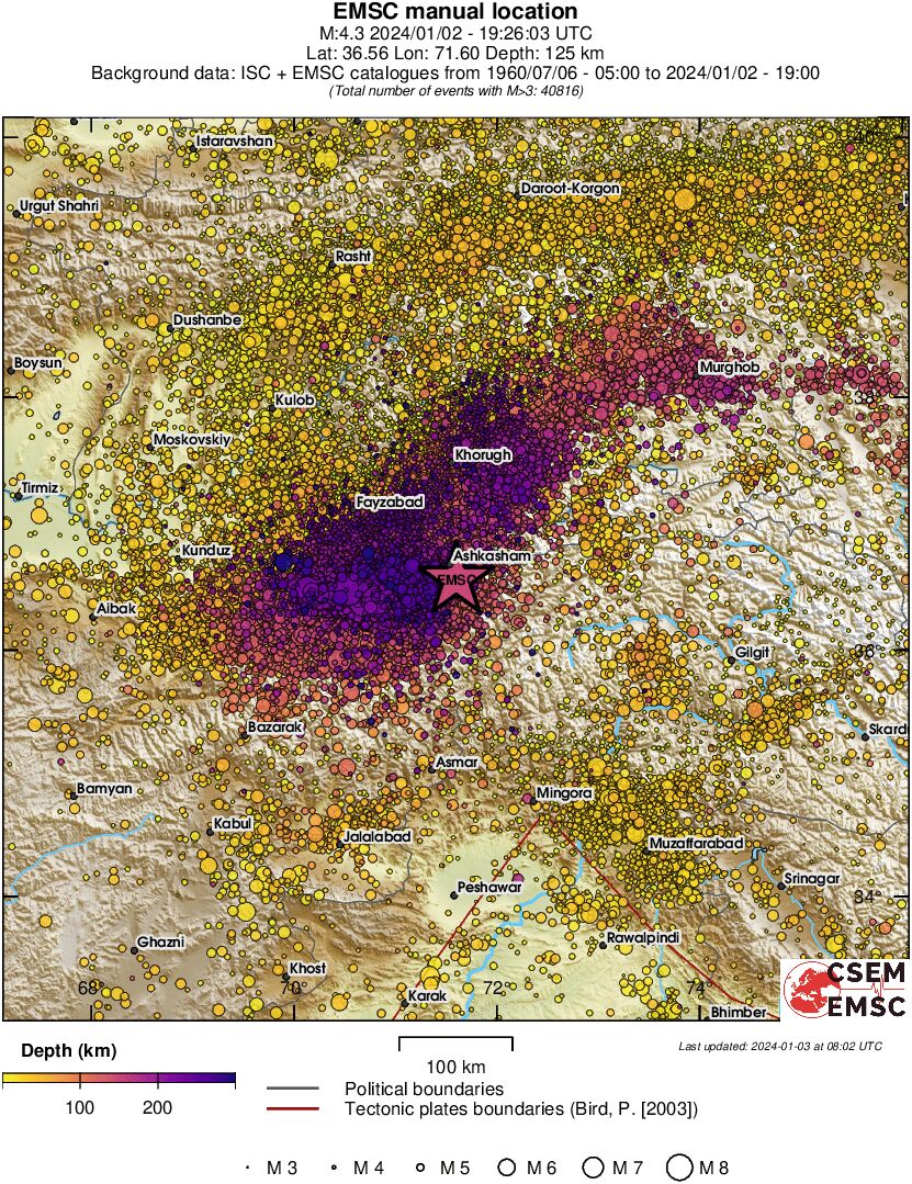 regional depth historical seismicity