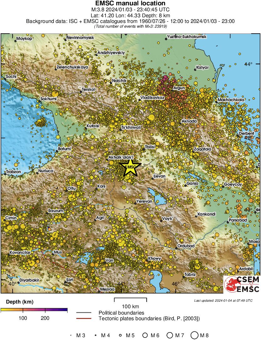 regional depth historical seismicity