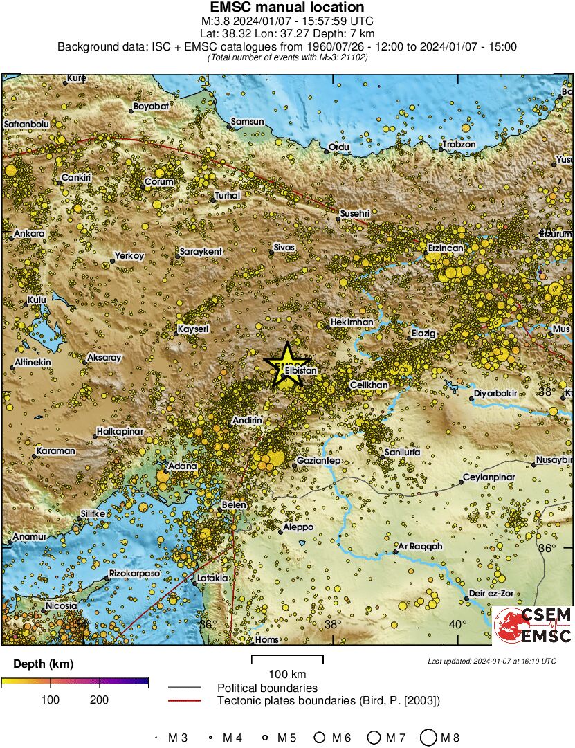 regional depth historical seismicity