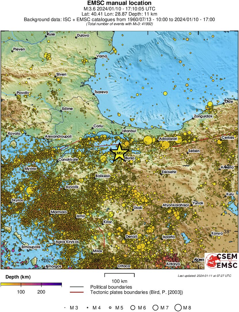regional depth historical seismicity