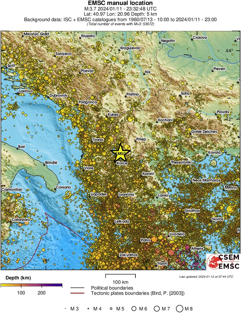 regional depth historical seismicity