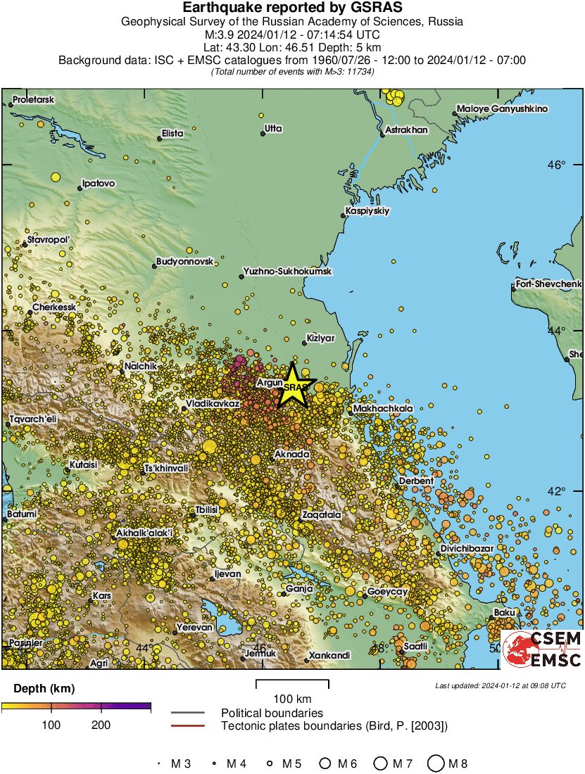 regional depth historical seismicity