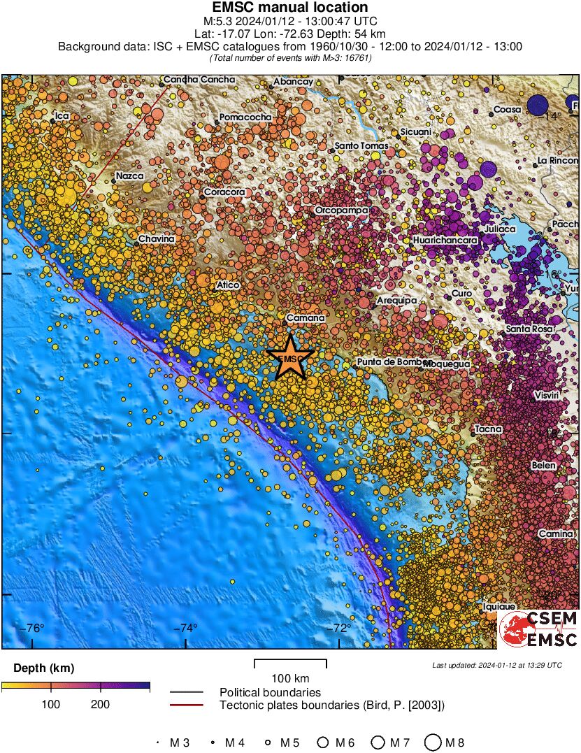 regional depth historical seismicity