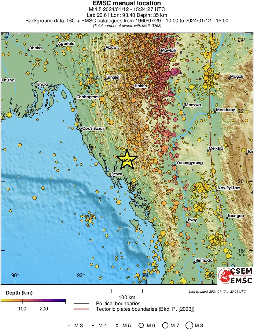 regional depth historical seismicity