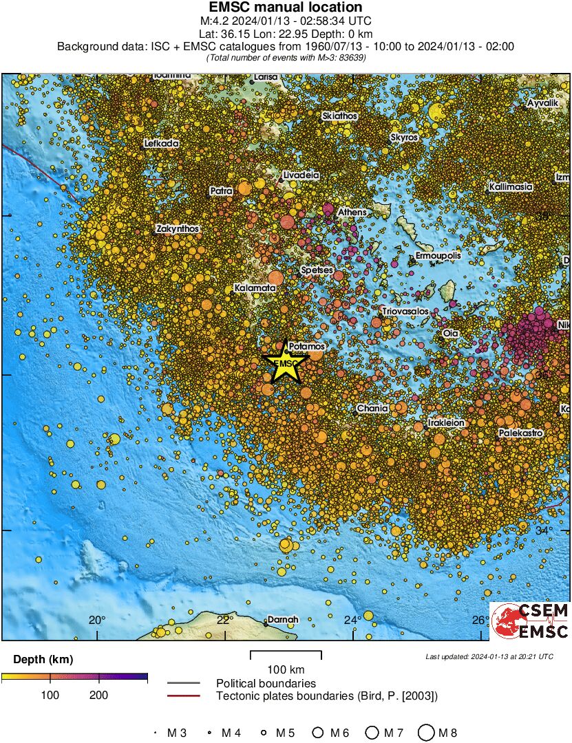 regional depth historical seismicity
