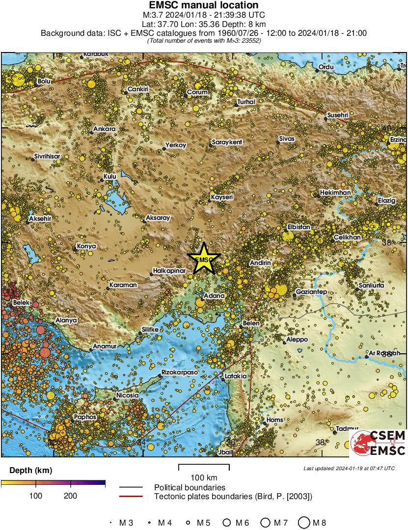 regional depth historical seismicity
