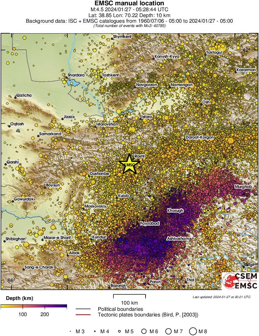 regional depth historical seismicity
