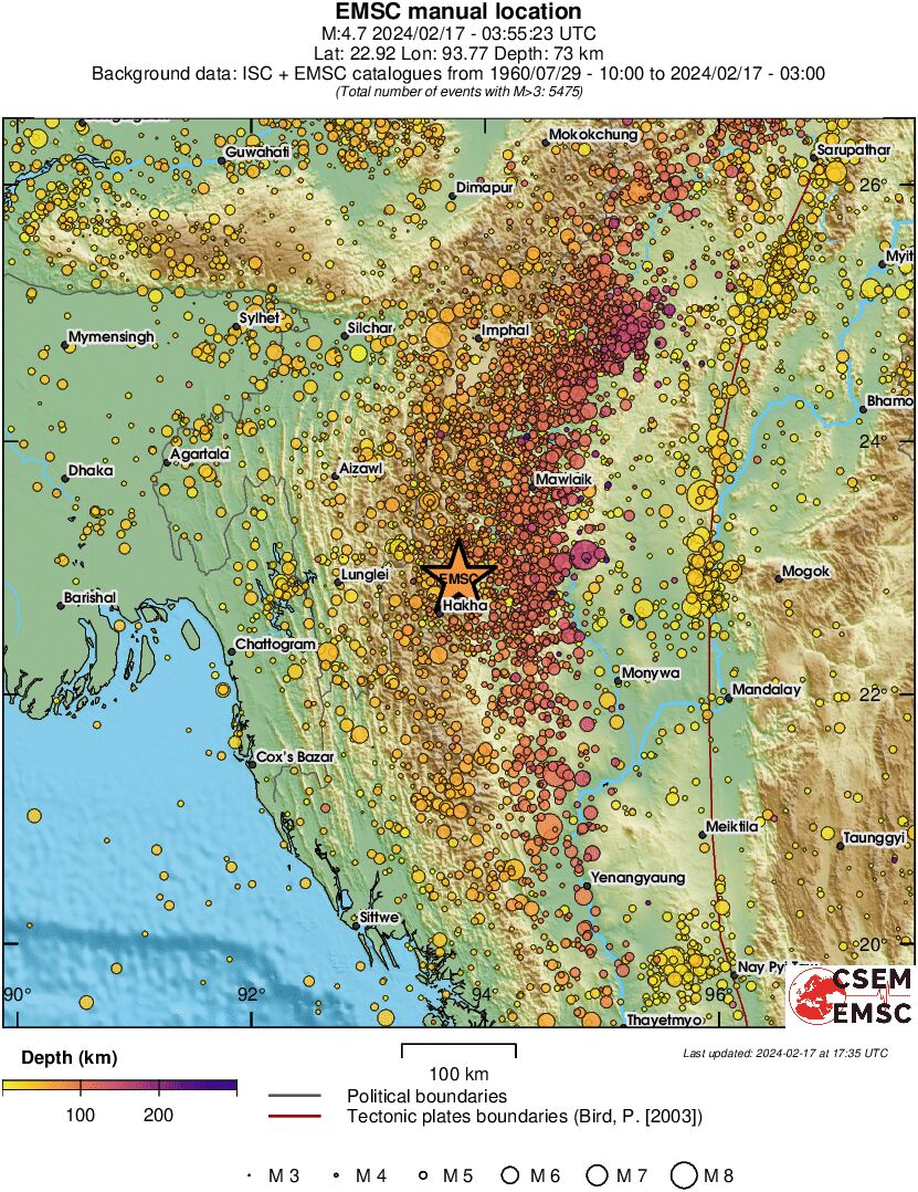 regional depth historical seismicity