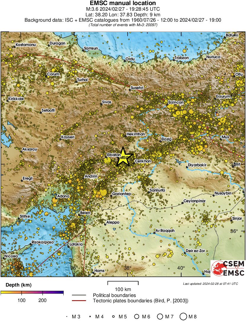regional depth historical seismicity