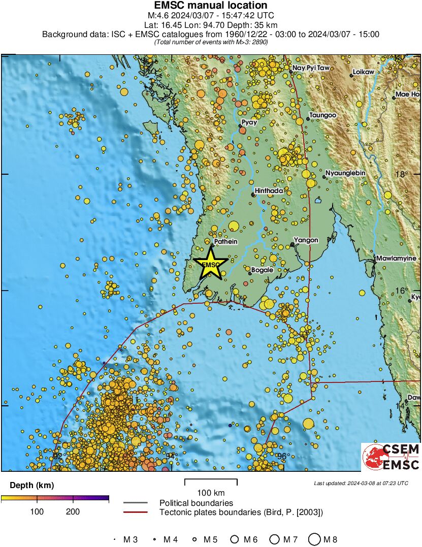 regional depth historical seismicity
