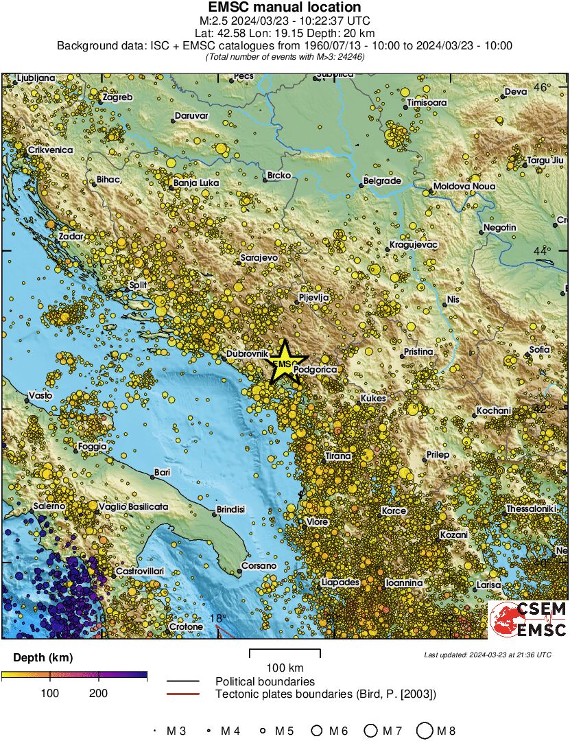 regional depth historical seismicity