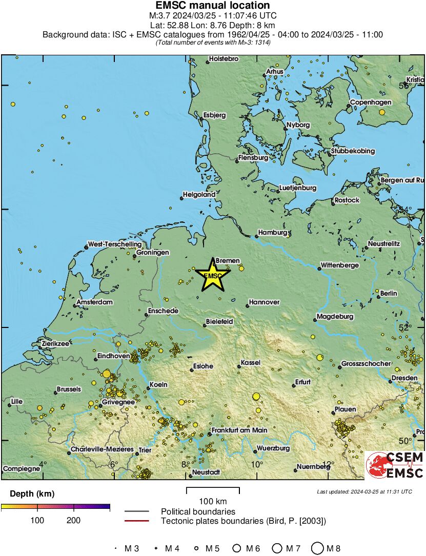 regional depth historical seismicity