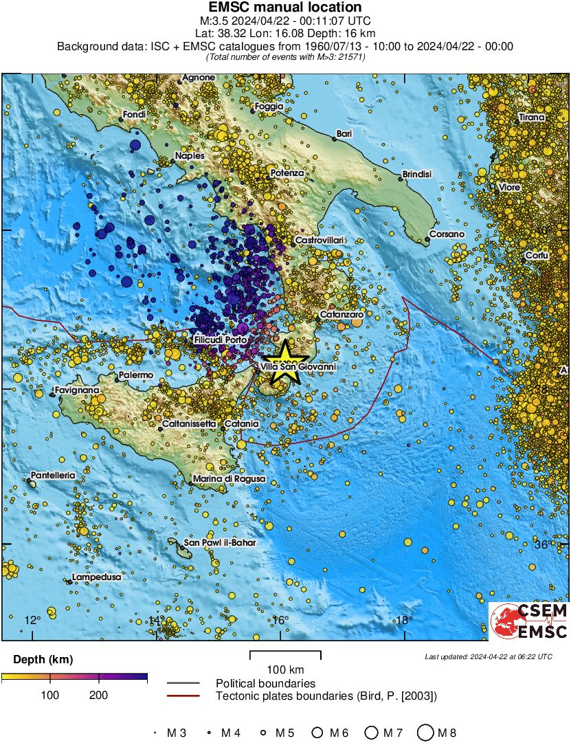 regional depth historical seismicity