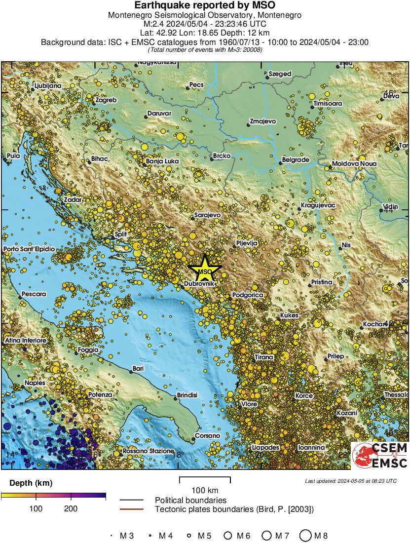 regional depth historical seismicity