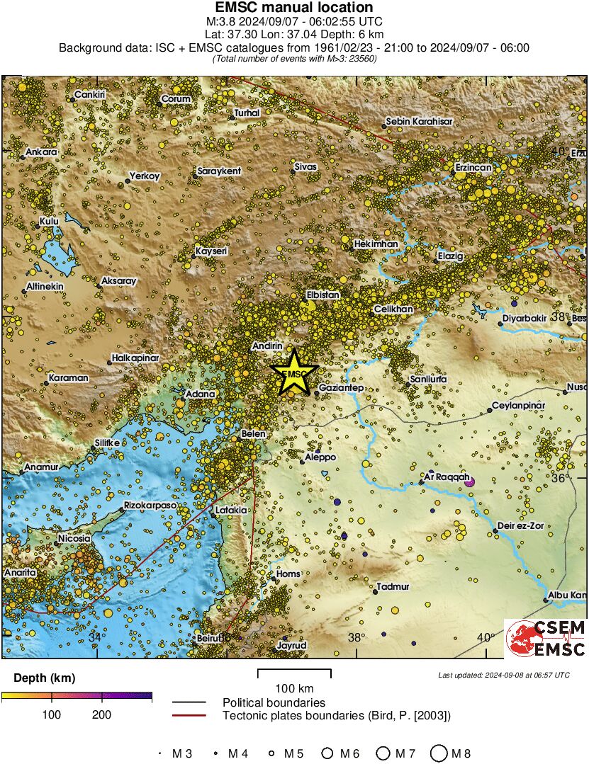 regional depth historical seismicity