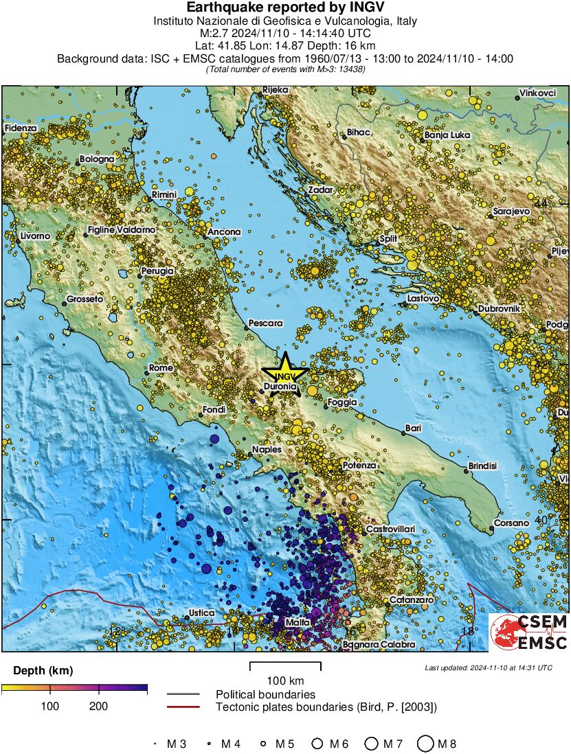 regional depth historical seismicity