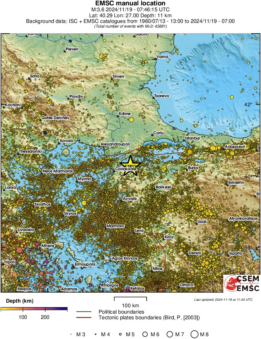 regional depth historical seismicity