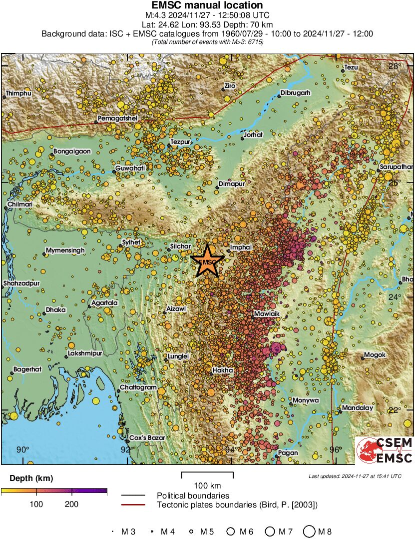 regional depth historical seismicity