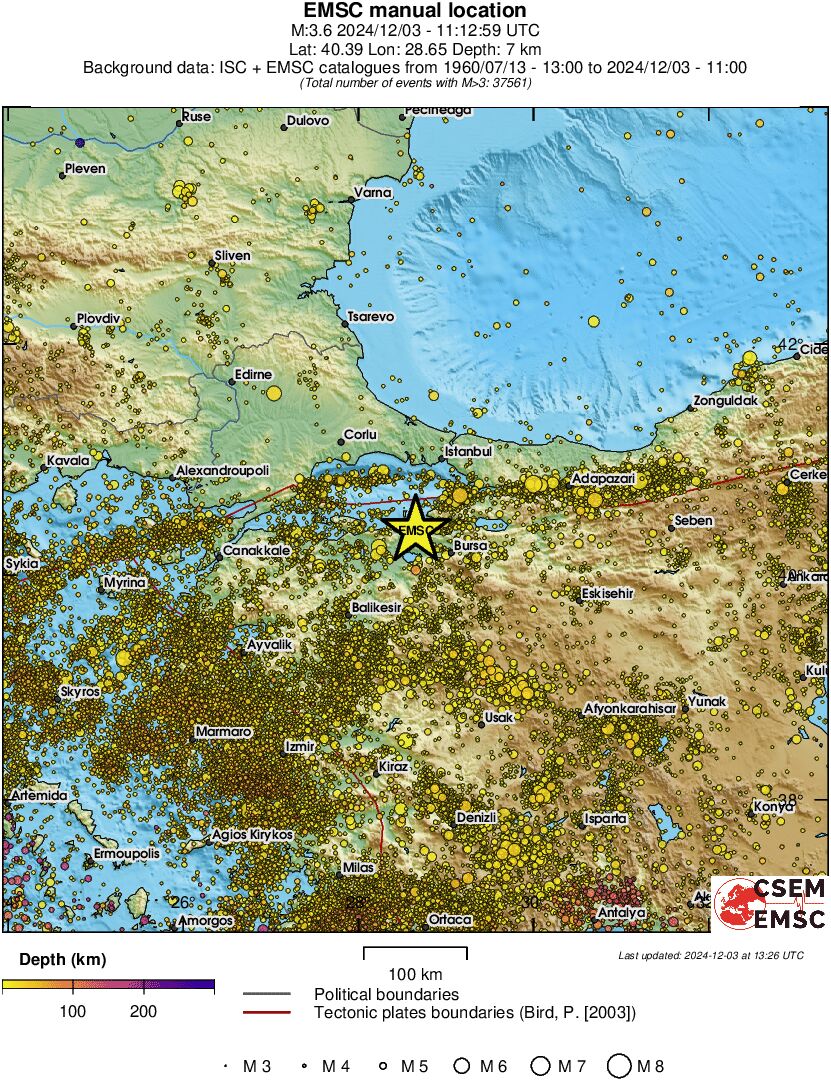 regional depth historical seismicity
