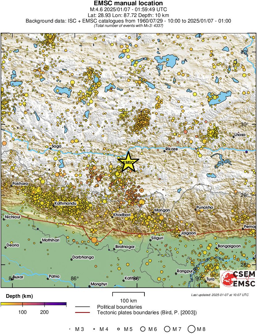 regional depth historical seismicity