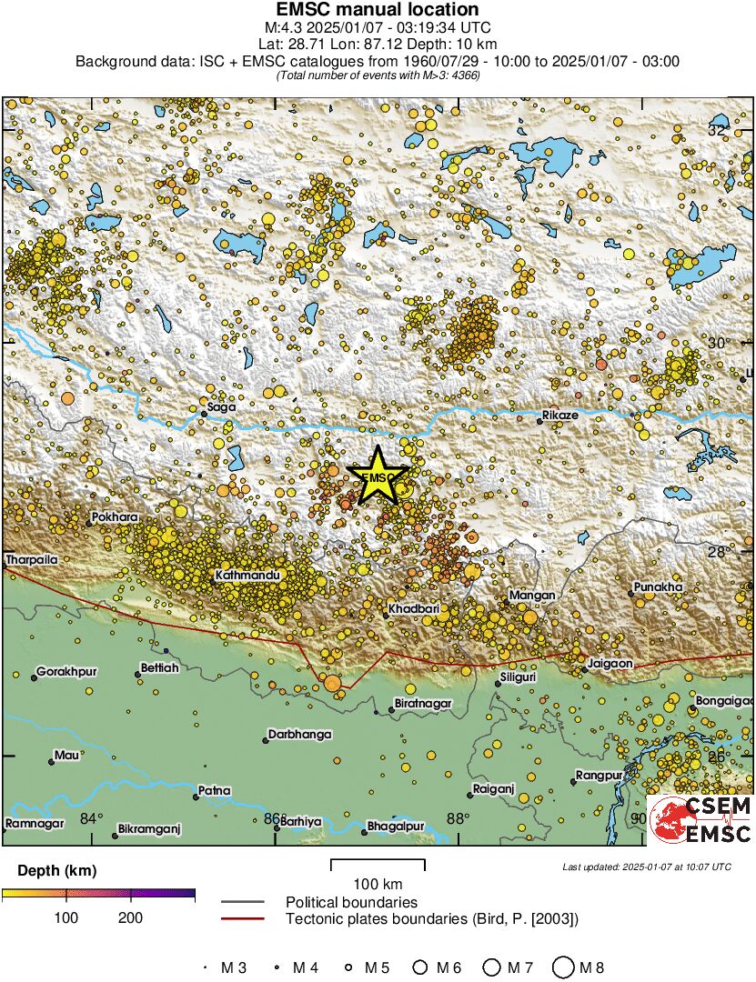 regional depth historical seismicity