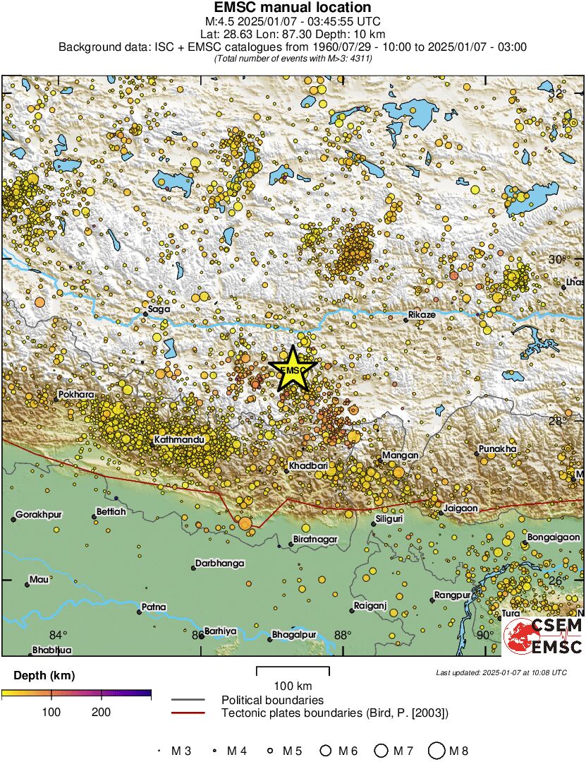 regional depth historical seismicity