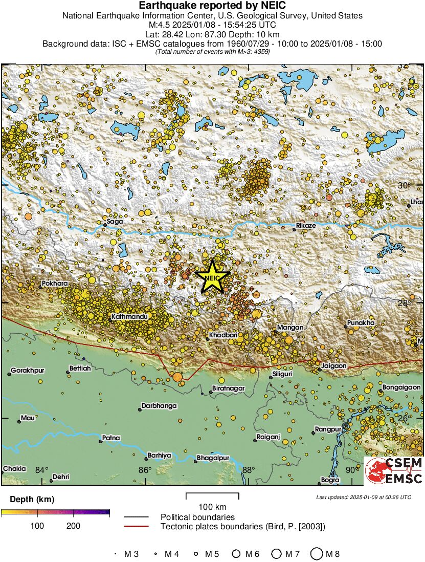 regional depth historical seismicity