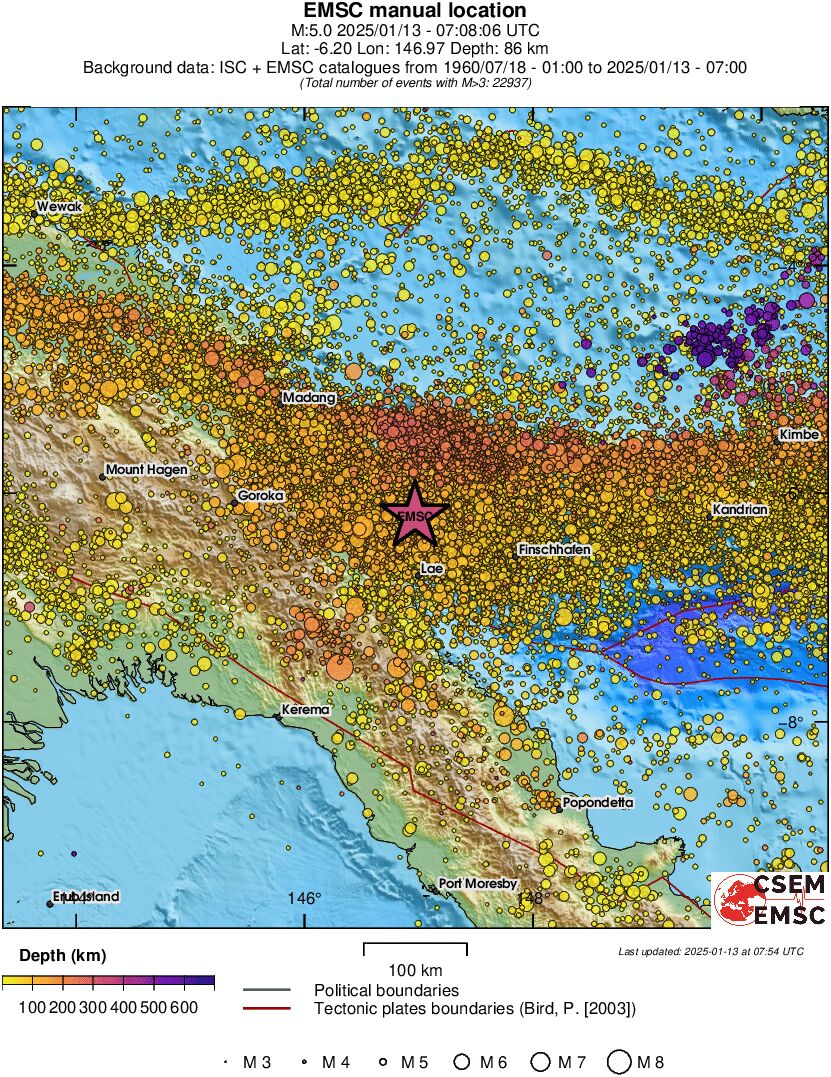 regional depth historical seismicity
