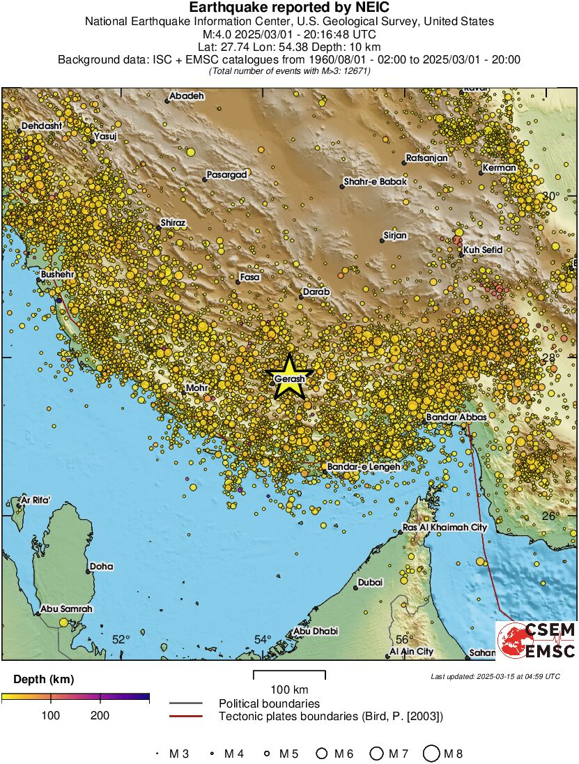 regional depth historical seismicity