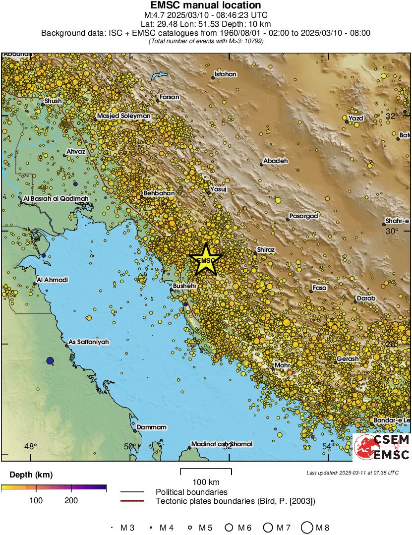 regional depth historical seismicity