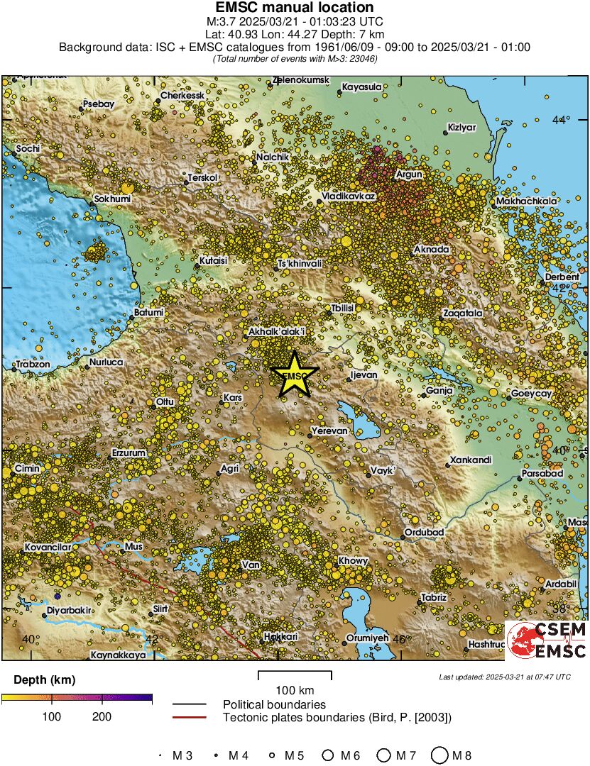 regional depth historical seismicity