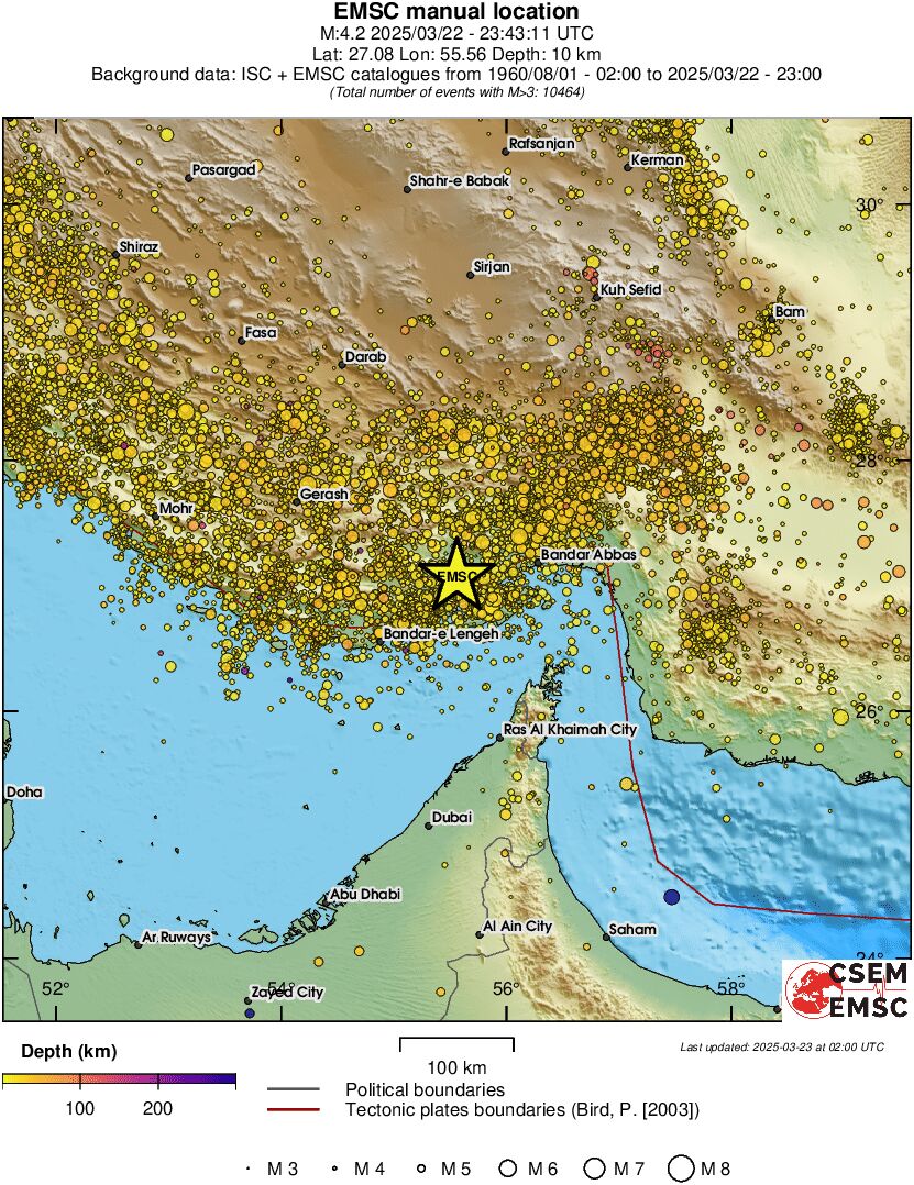 regional depth historical seismicity
