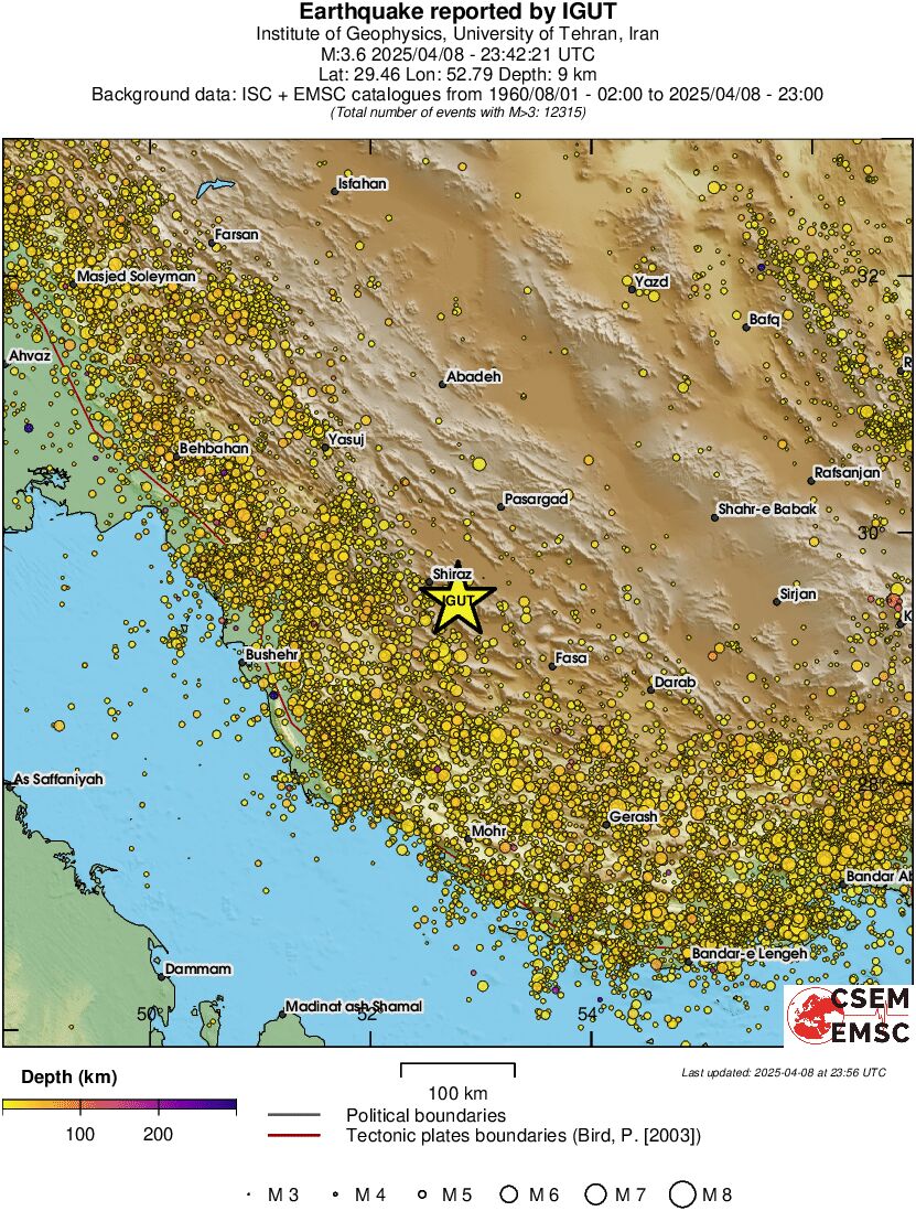 regional depth historical seismicity
