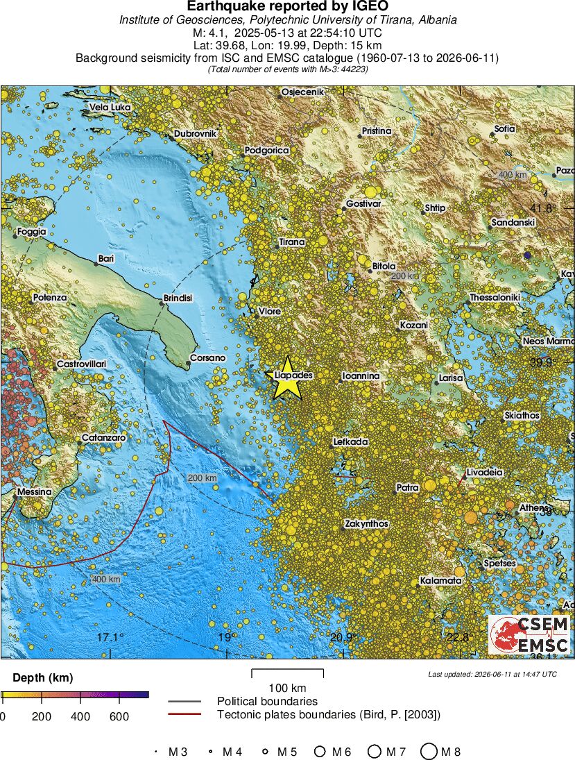 regional depth historical seismicity