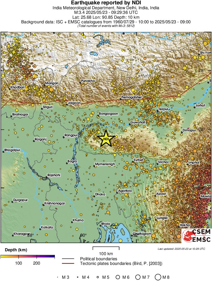 regional depth historical seismicity