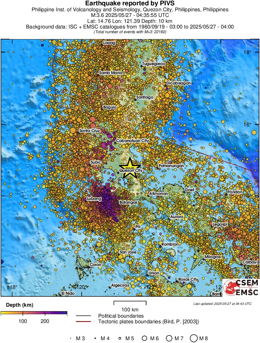 regional depth historical seismicity