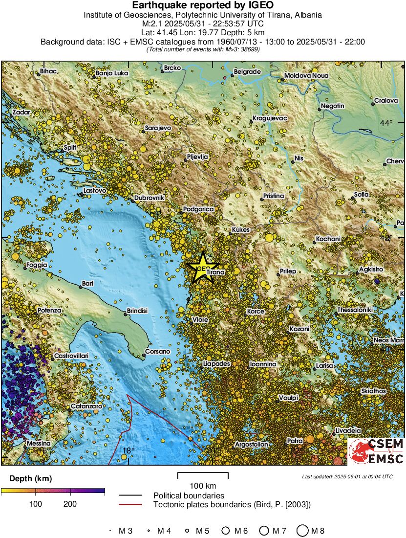 regional depth historical seismicity