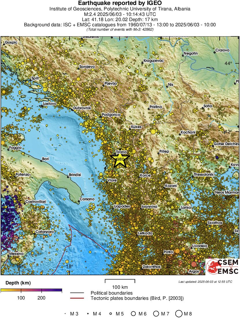 regional depth historical seismicity