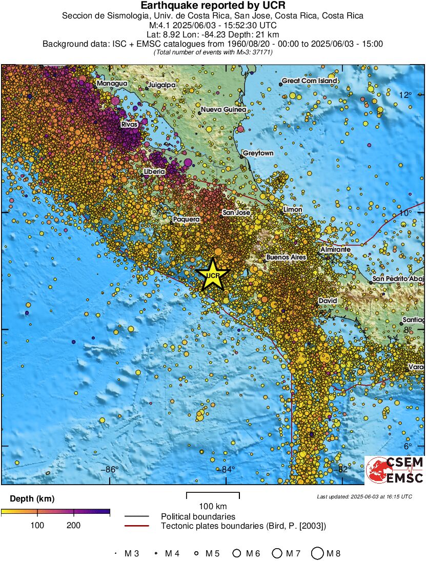 regional depth historical seismicity