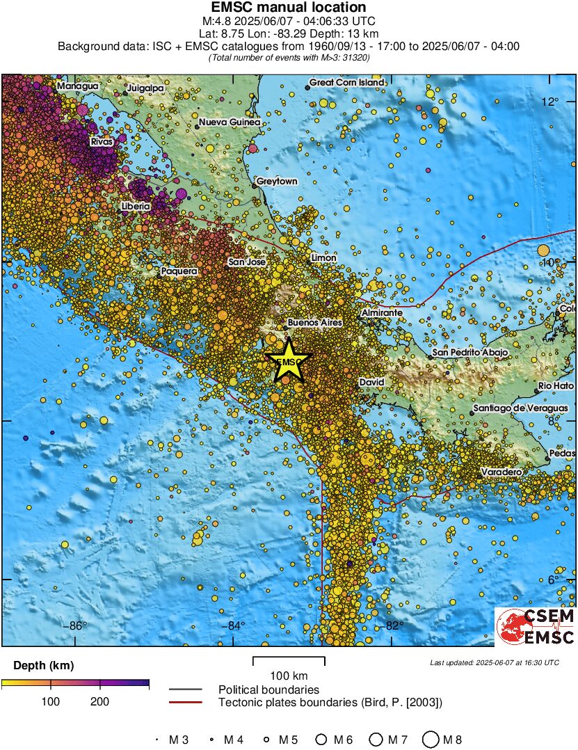 regional depth historical seismicity
