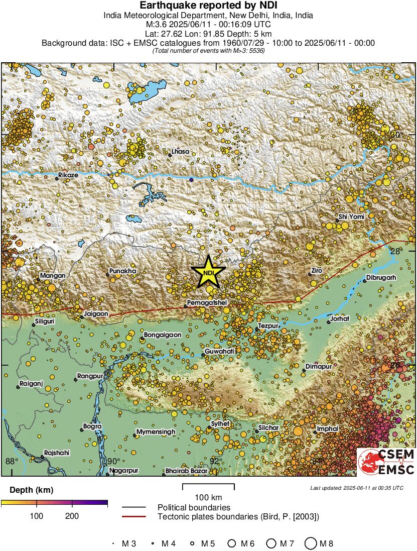 regional depth historical seismicity