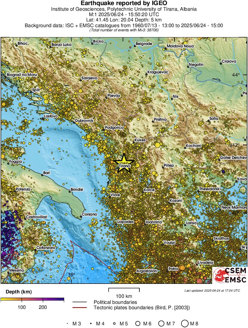 regional depth historical seismicity