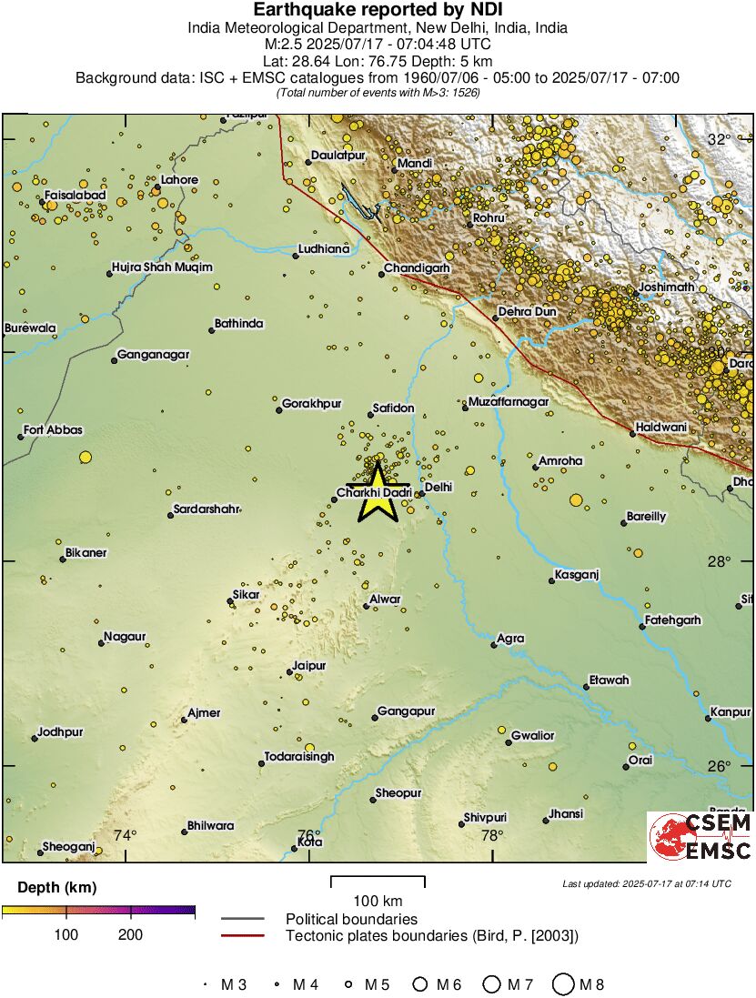regional depth historical seismicity