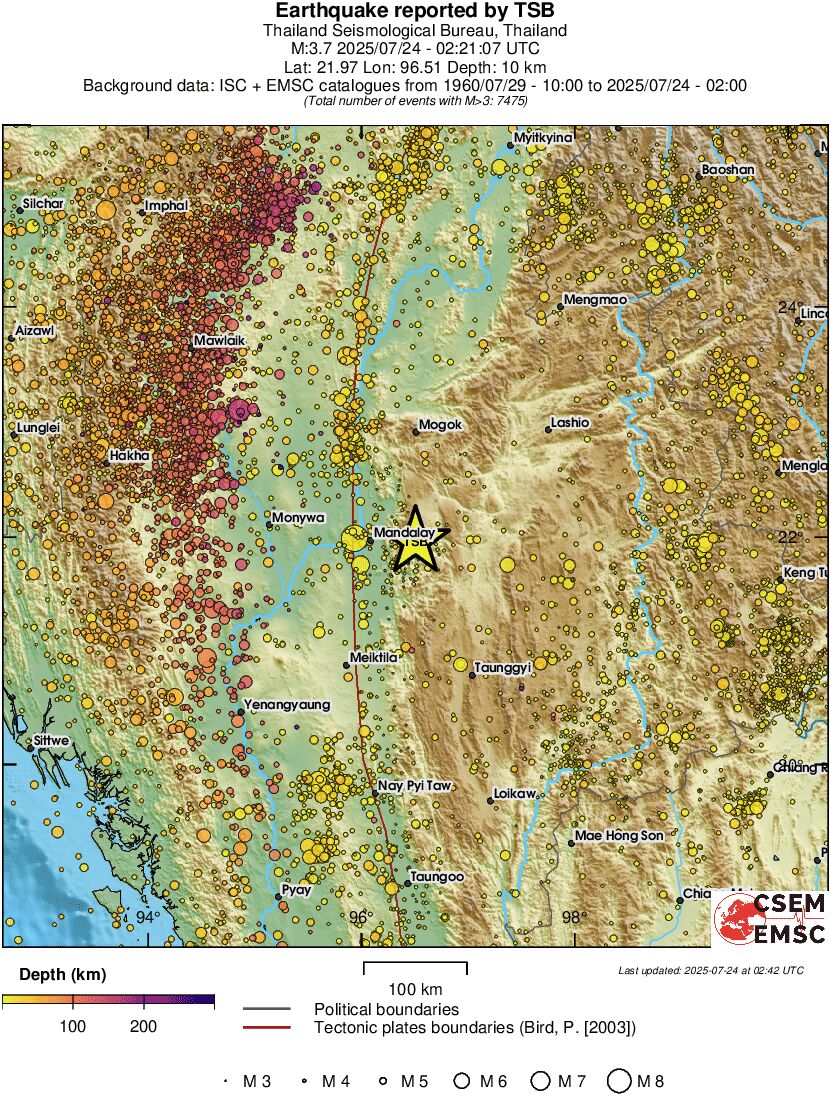 regional depth historical seismicity
