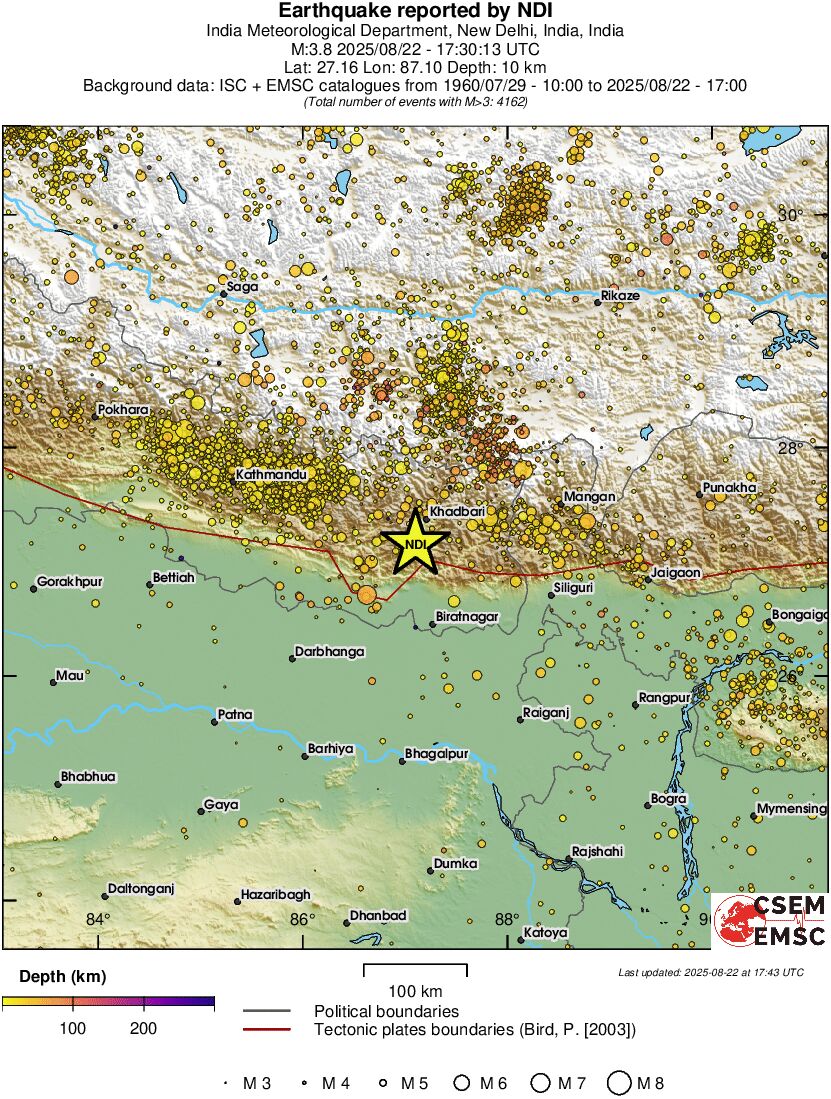 regional depth historical seismicity