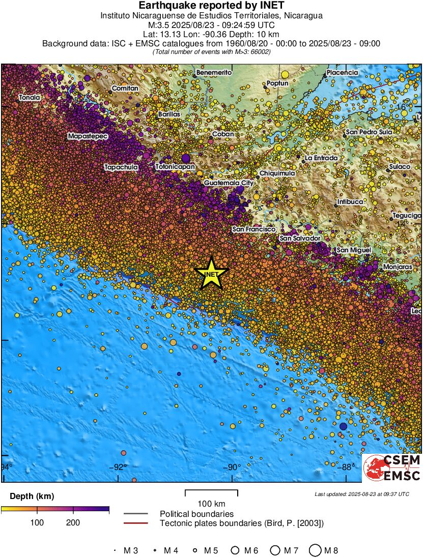 regional depth historical seismicity