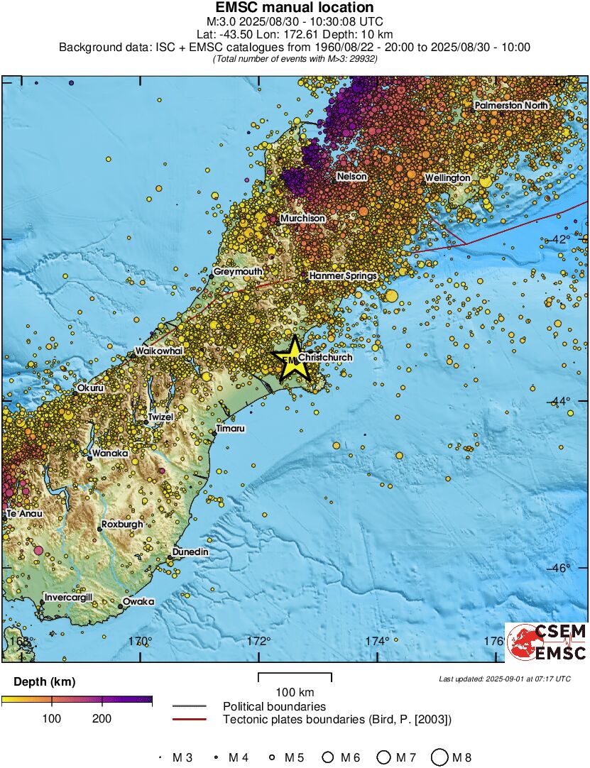 regional depth historical seismicity