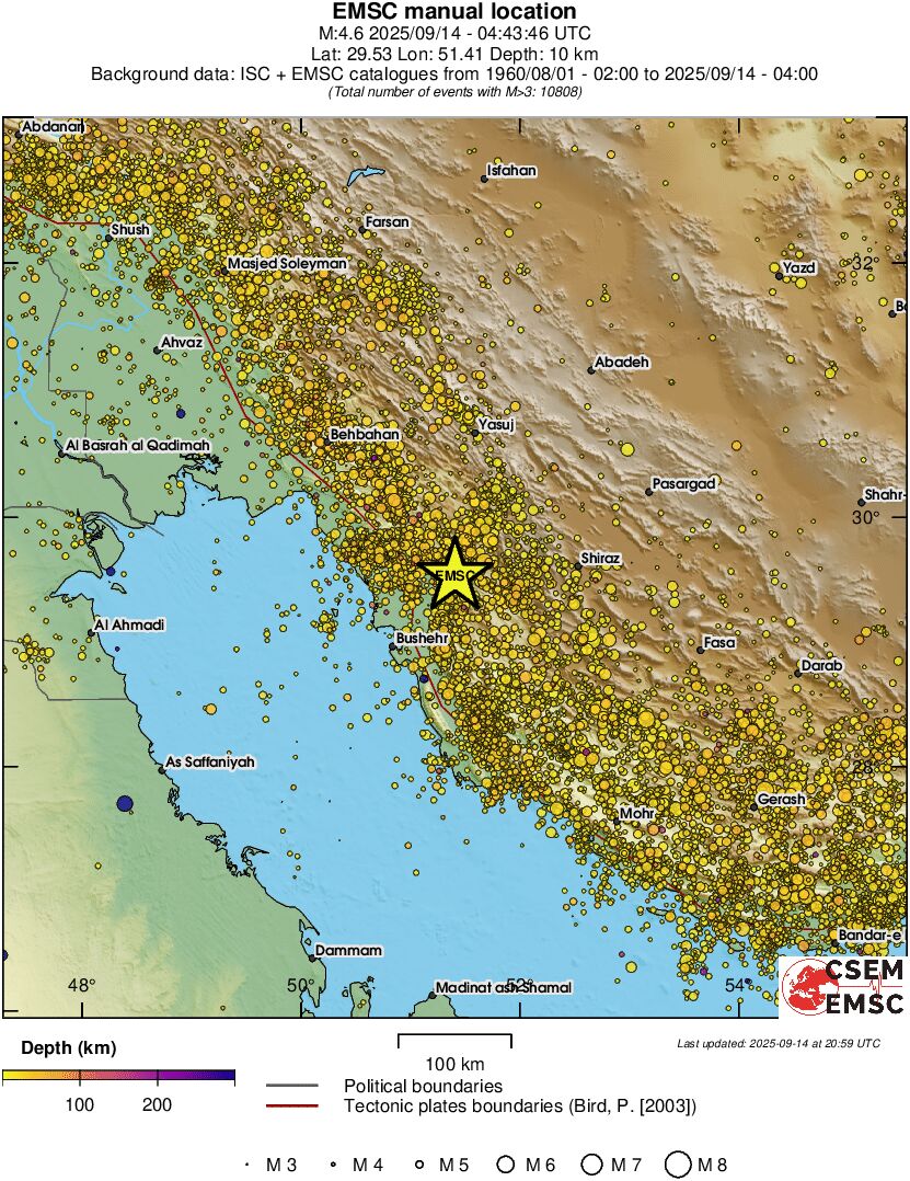 regional depth historical seismicity
